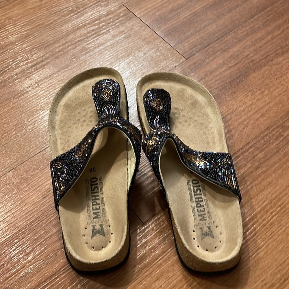 Mephisto beaded blue gold sandals - Picture 5 of 6